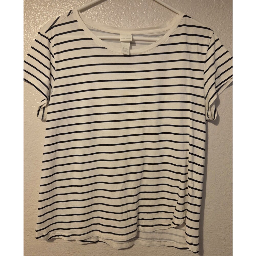 H&M Women’s Cotton Shirt Size M White W/Dark Navy Stripe